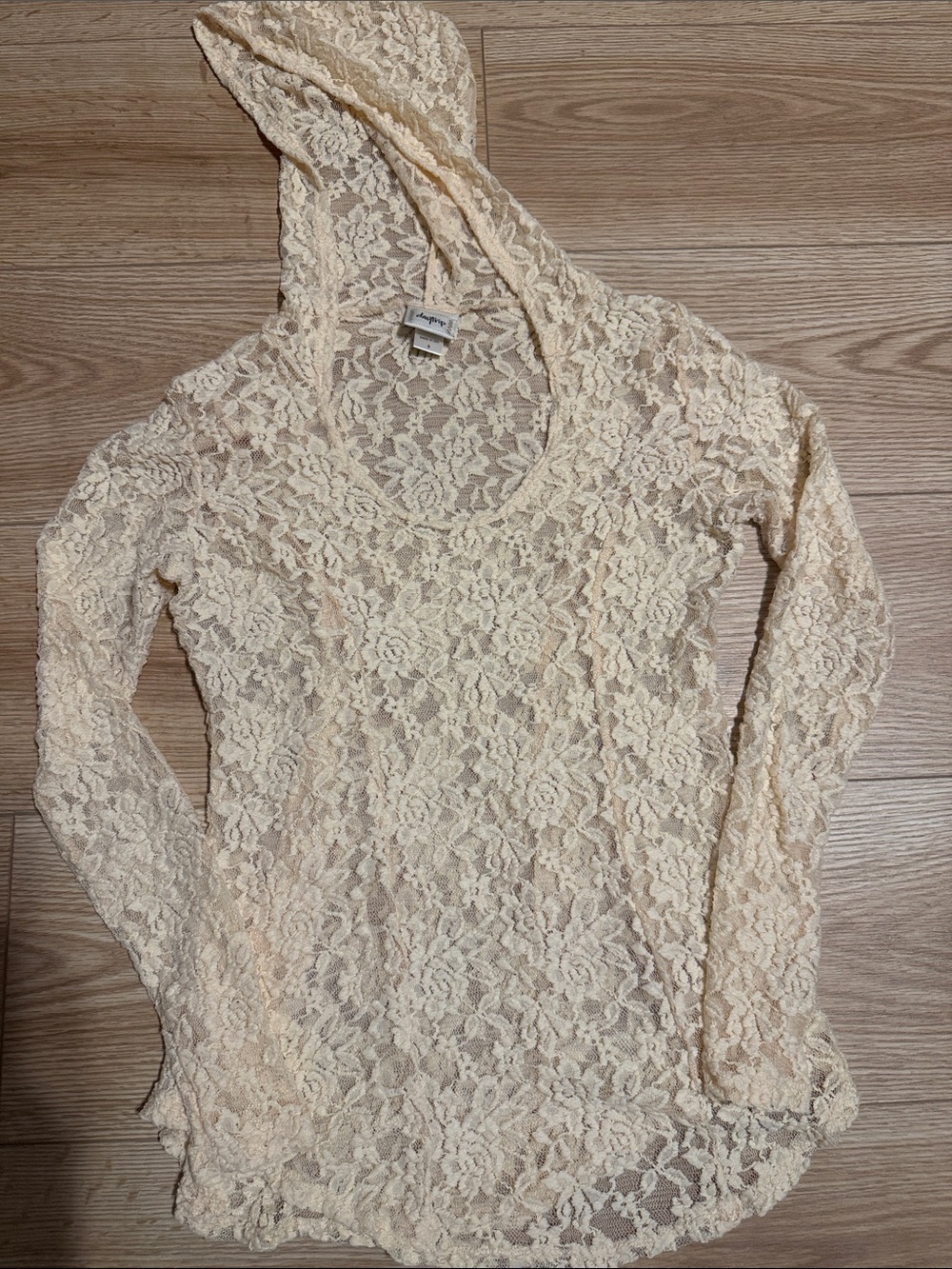 Daytrip Cream Lace Hooded Long Sleeve Top